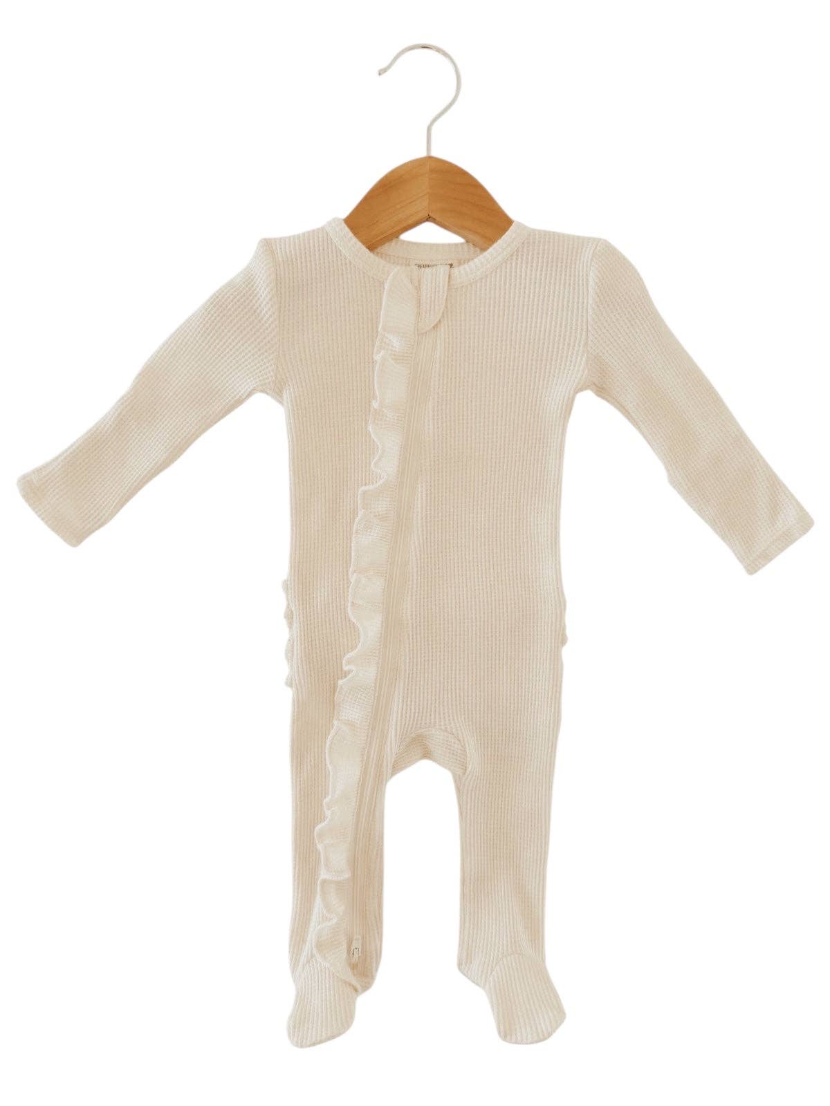 Organic Waffle 2-Way Zip Ruffle Footie