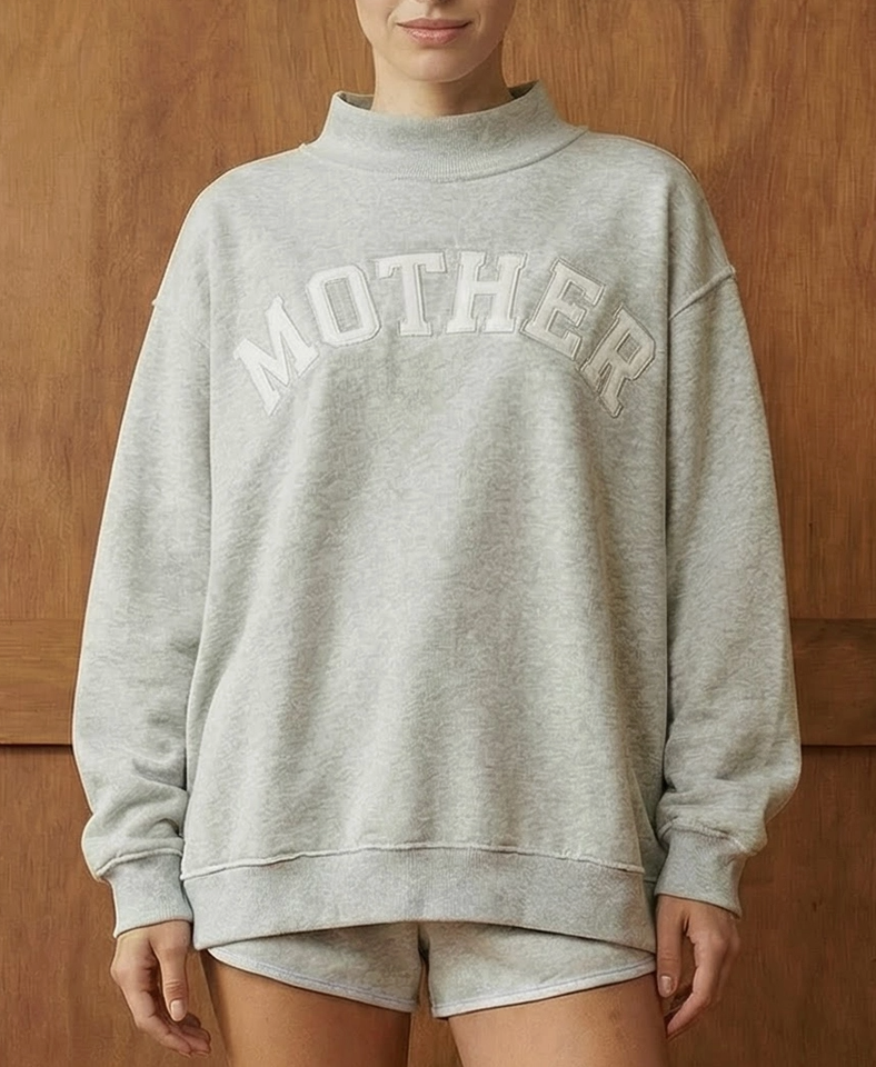 MOTHER Embroidered Mock Neck Sweatshirt