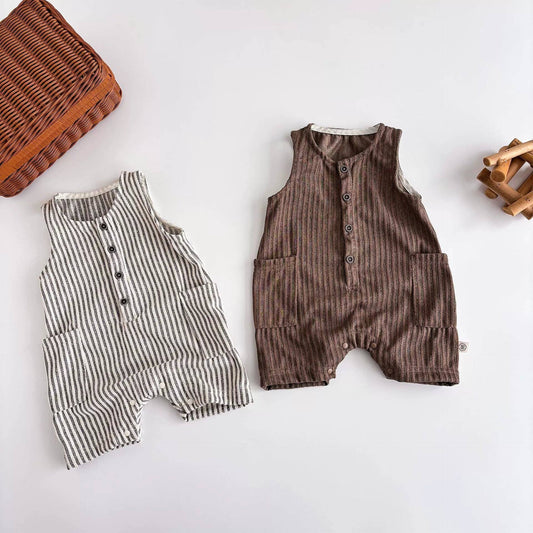 Unisex Casual Striped Pattern Sleeveless Rompers