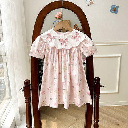 Floral Teddy Print Embroidery Collar Princess Dress