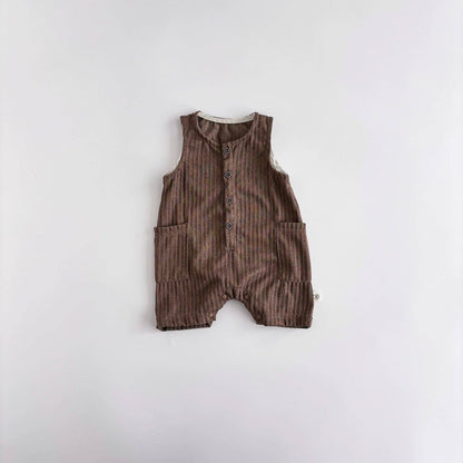 Unisex Casual Striped Pattern Sleeveless Rompers