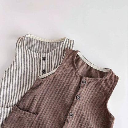 Unisex Casual Striped Pattern Sleeveless Rompers