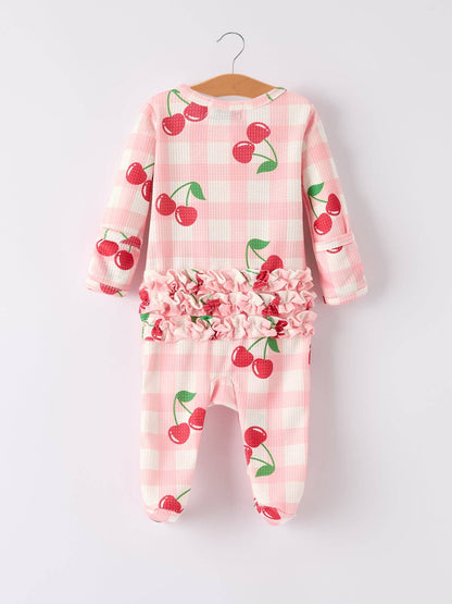 Waffle Cherry Plaid Girls' Onesie