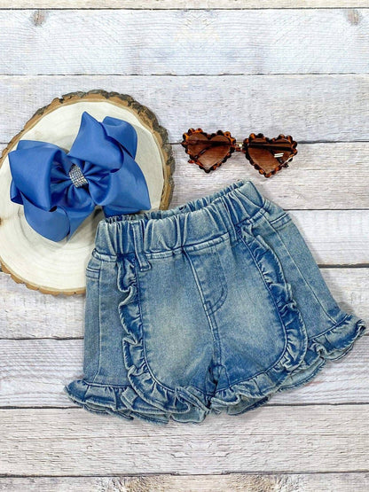 Ruffled Denim Shorts