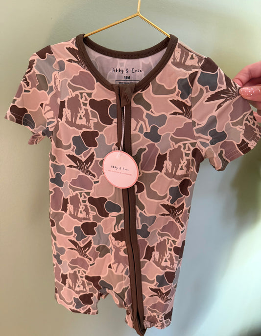Camouflage duck print bamboo romper