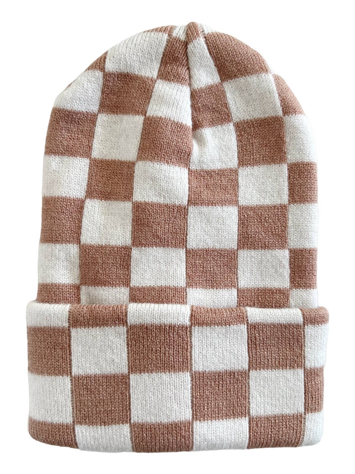 Baby's First Hat Tan/Warm White Checkerboard