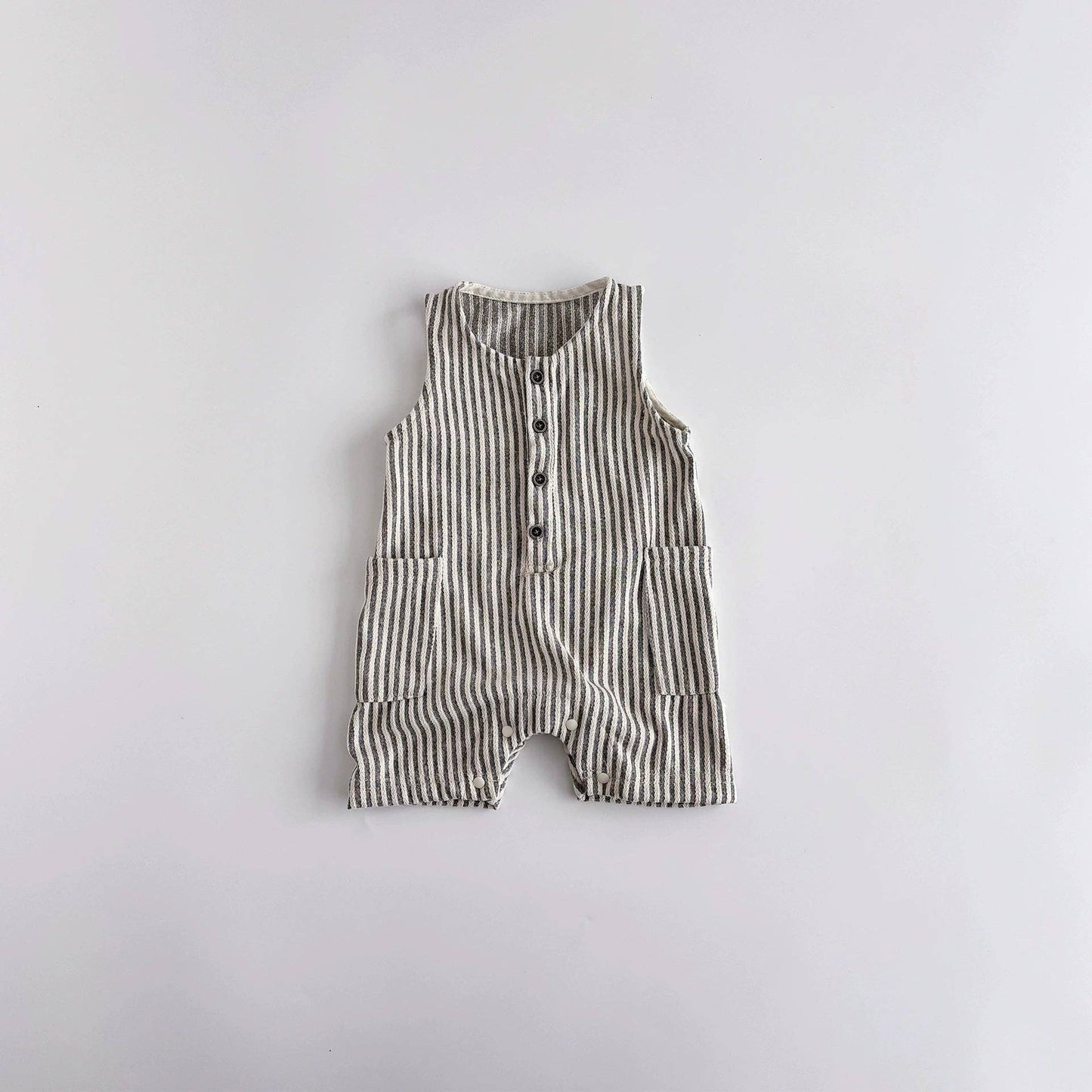 Unisex Casual Striped Pattern Sleeveless Rompers