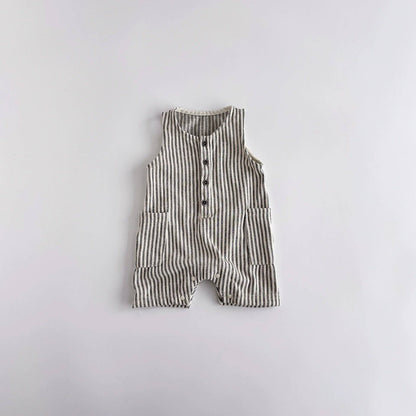 Unisex Casual Striped Pattern Sleeveless Rompers