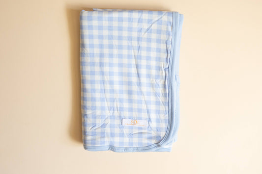 Blue Gingham Bamboo Blanket
