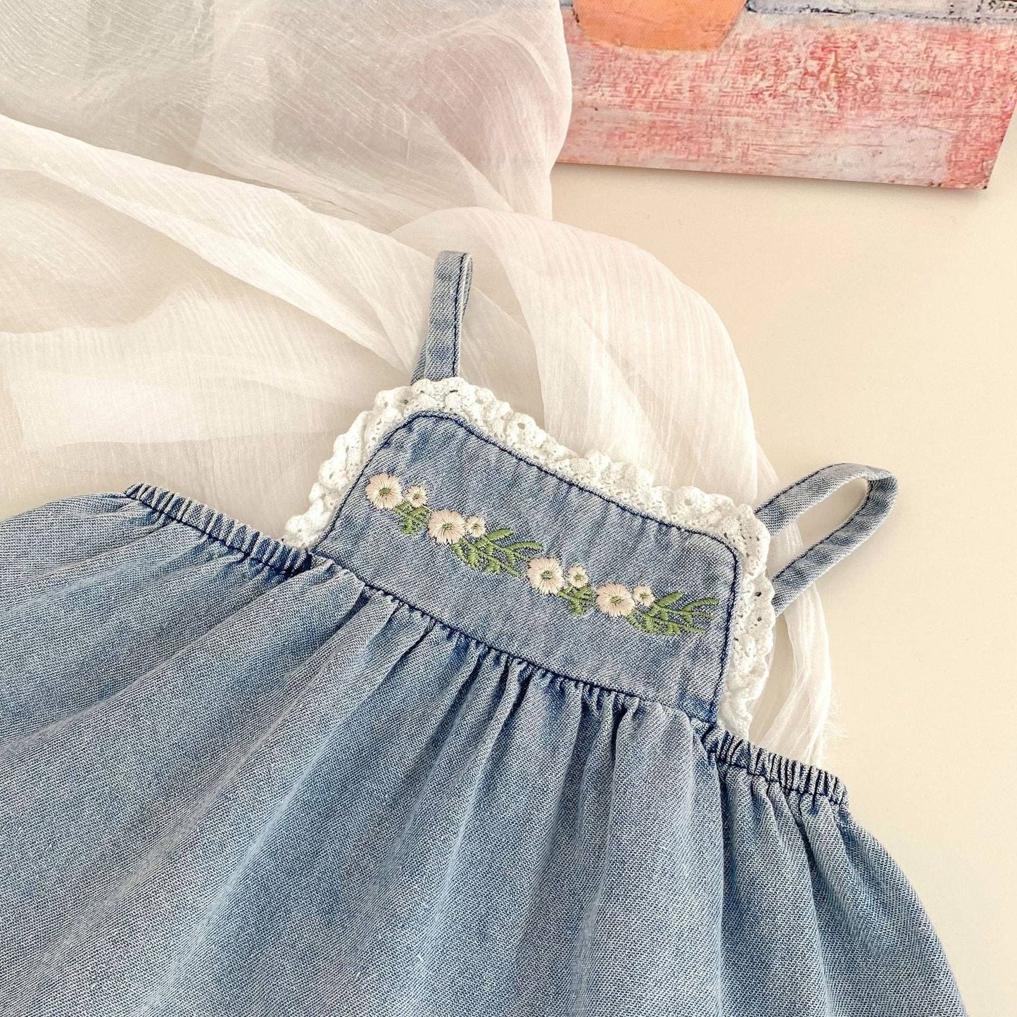 Embroidered Sleeveless Top and Pants Denim