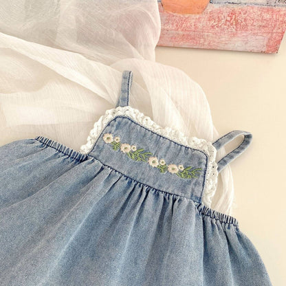 Embroidered Sleeveless Top and Pants Denim