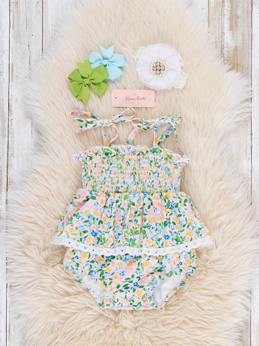 Flowerfield Twirl Smocked Ruffle Bubble