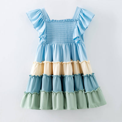 Cool Pastel Palette Tiered Twirl Dress