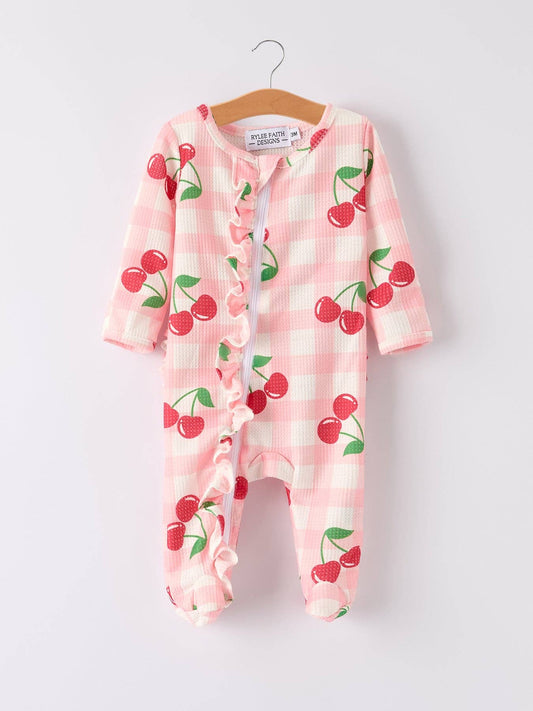 Waffle Cherry Plaid Girls' Onesie