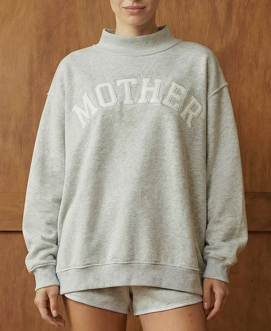 MOTHER Embroidered Mock Neck Sweatshirt