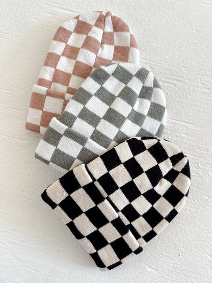 Baby's First Hat Black/Sand Checkerboard