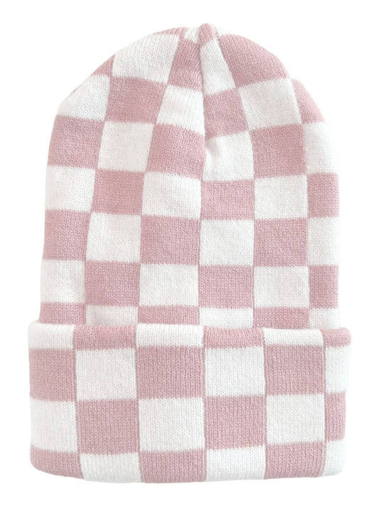 Baby's First Hat Petal Pink/Warm White Checkerboard
