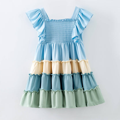 Cool Pastel Palette Tiered Twirl Dress