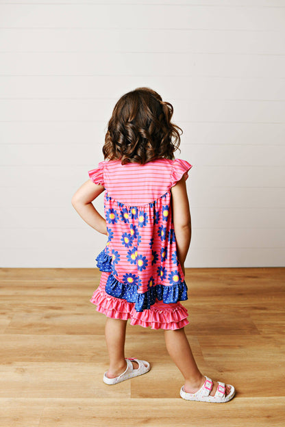 Girls Hot Pink Daisy Pocket Ruffles Short Set