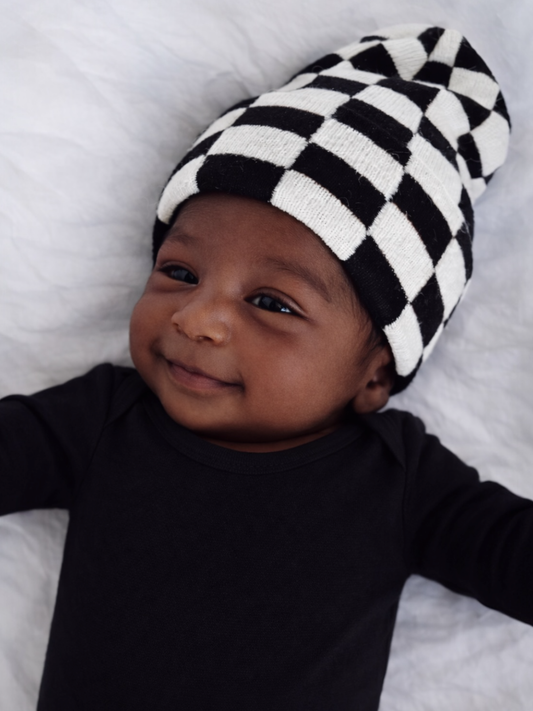 Baby's First Hat Black/Sand Checkerboard