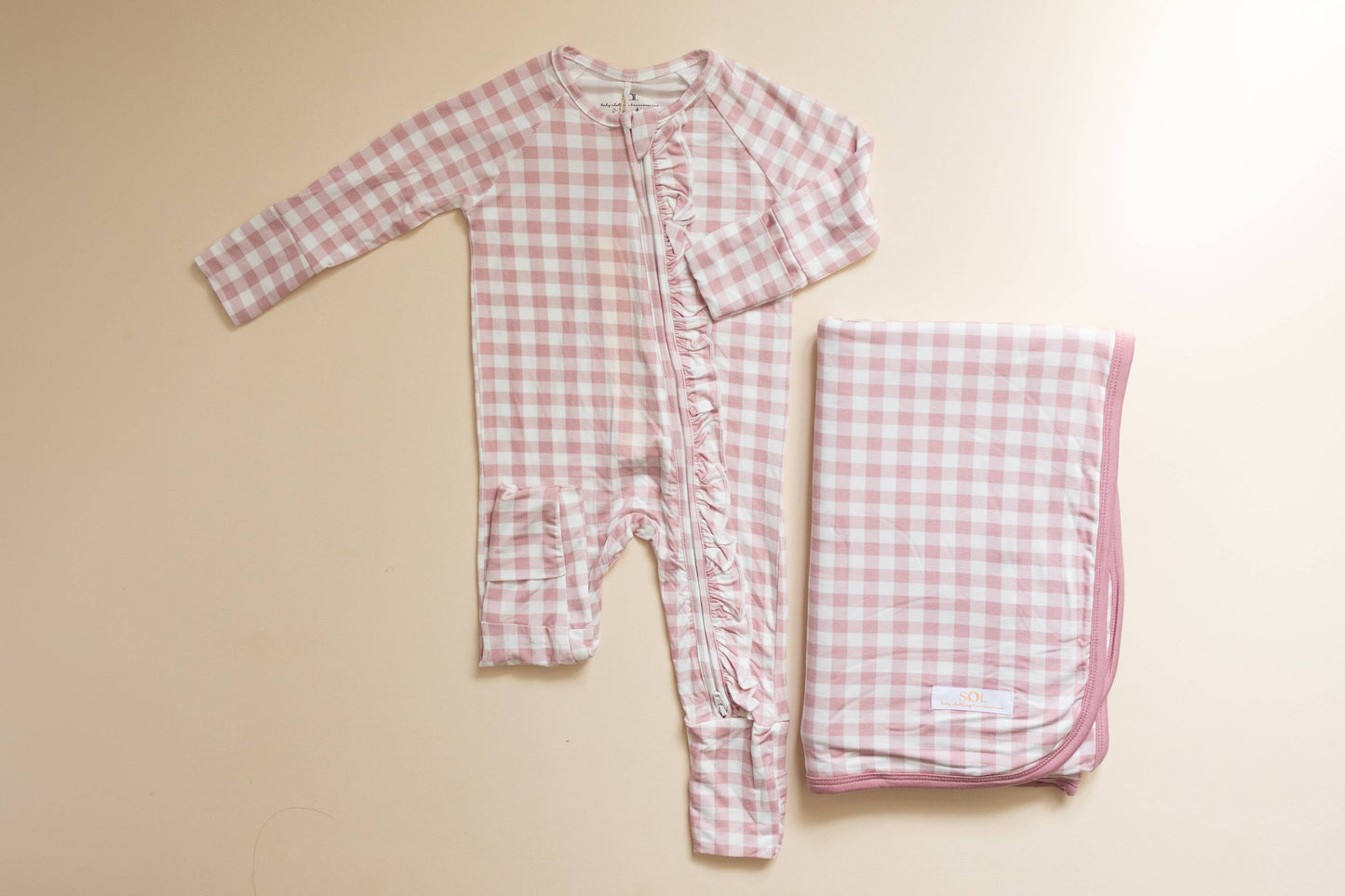 Rose Gingham Bamboo Blanket