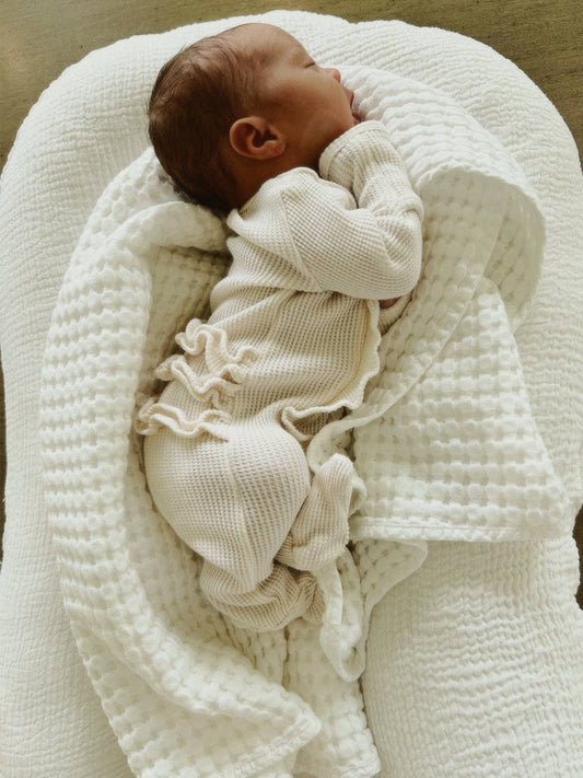 Organic Waffle 2-Way Zip Ruffle Footie