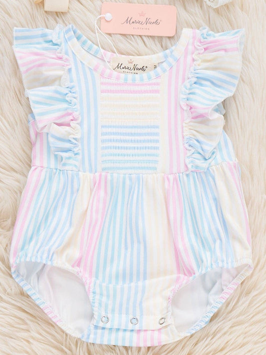 Sunshine Sway Striped Ruffle Romper